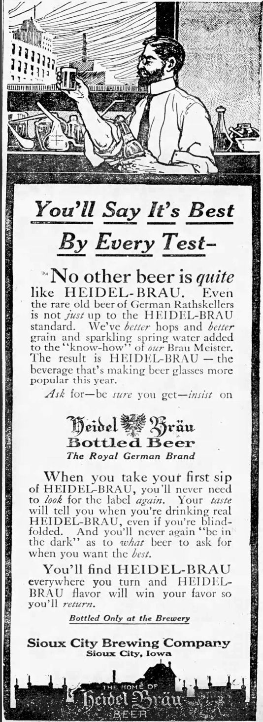 Sioux City Brewing Company Heidel-Brau advertisement June 2, 1912